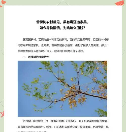苦楝树种子的毒性分析（了解苦楝树种子的毒性成分及其危害）-第2张图片-绿意生活